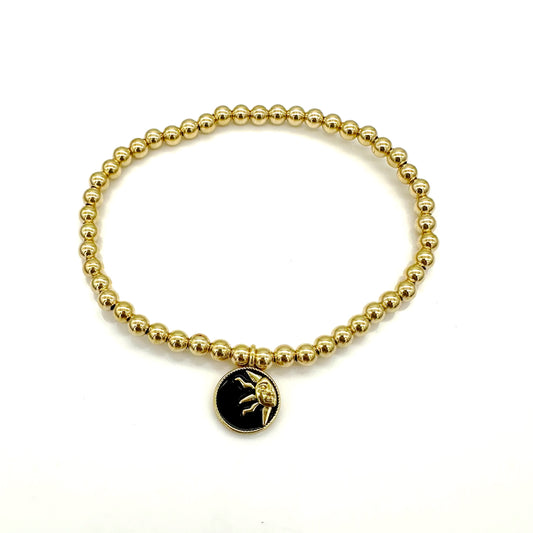 Gold Ball Stretch Bracelet | Small Cosmic Sun Charm