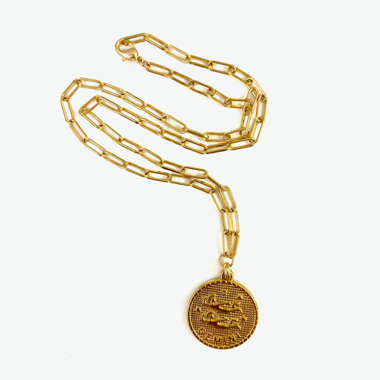 Gold Zodiac Medallion Paper Clip Necklace | All 12 Signs