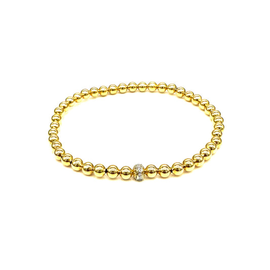 Gold Ball Stretch Bracelet | Diamond Station Bead