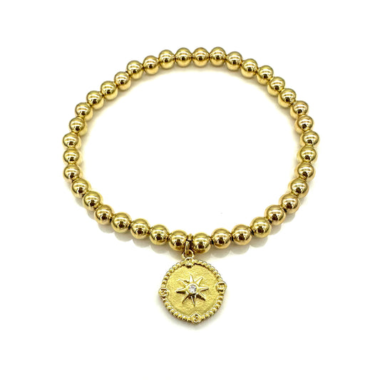 Gold Ball Stretch Bracelet | Cosmic Compass Charm