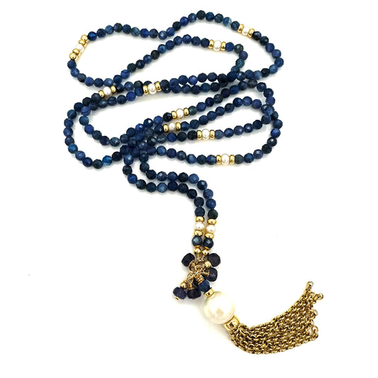 Long Blue Sapphire Beaded Gemstone Necklace | Virgo Birthstone