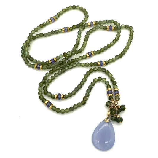 Long Apatite Beaded Gemstone Necklace | Taurus Birthstone