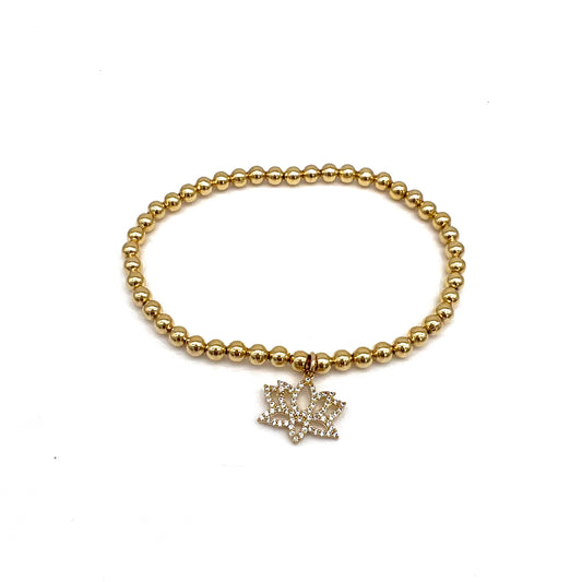 Gold Ball Stretch Bracelet | Lotus Charm