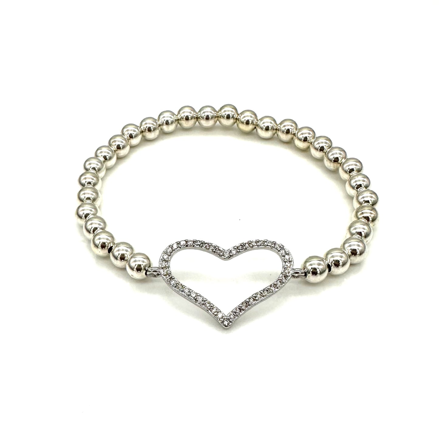 Silver Ball Stretch Bracelet | Heart Link